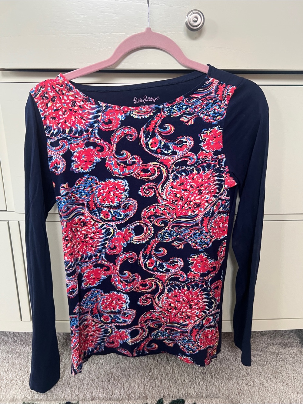 Lilly Pulitzer red and blue long sleeve paisley tee shirt smal